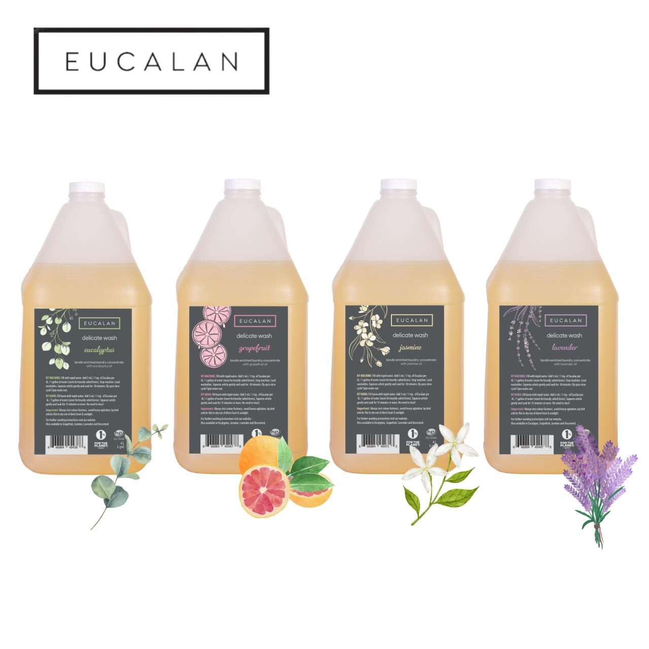 eucalan ユーカラン 洗剤 4L ガロン 大容量 洗濯洗剤 天然 デリケート ランジェリー 敏感肌 洗剤 衣類 オシャレ着 すすぎ不要 環境に優しい ナチュラル ジャスミン ユーカリ グレープフルーツ ラベンダー ジャスミン