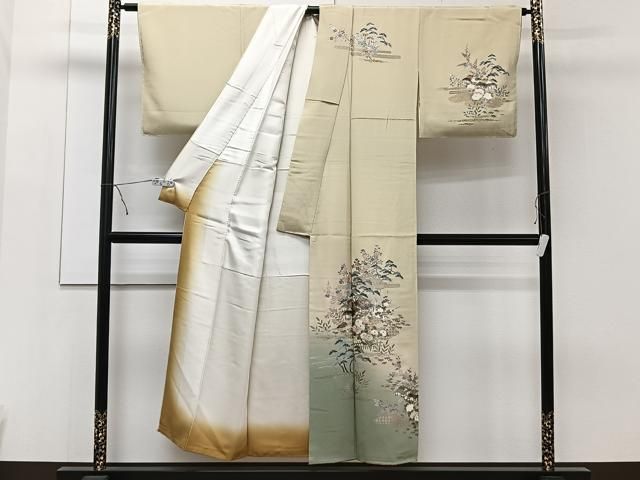 高級訪問着】 枝花文 暈し染め 銀彩 ロング丈 正絹 逸品✨No.64