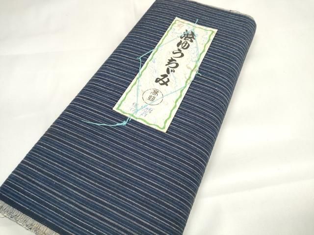 平和屋着物＊夏物 浴衣 浜ゆうちぢみ 反物 着尺 堅牢スレン染 縞 証紙付き 綿 ♥ DAAW7502zzz