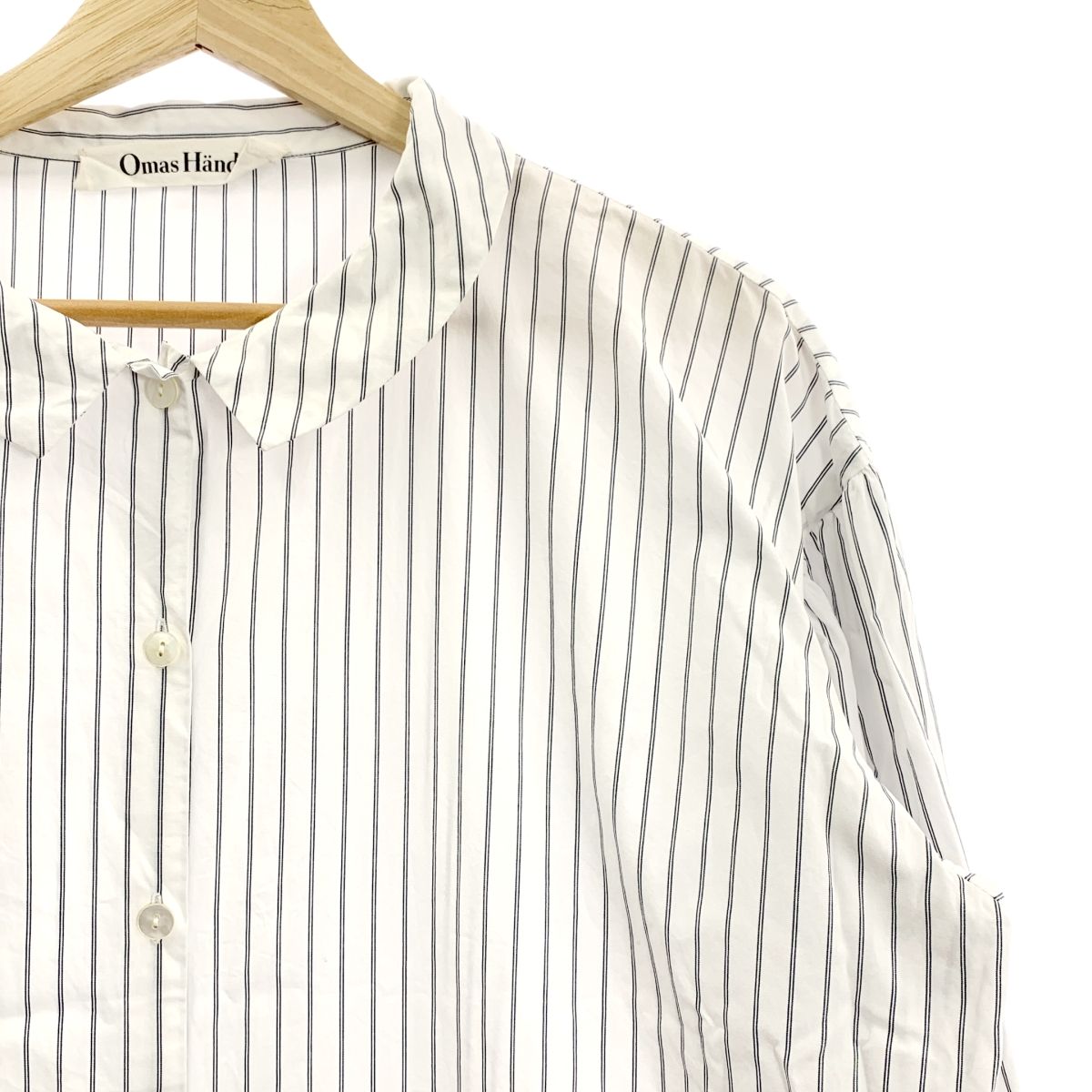 Omas Hande オーマスヘンデ コットン ストライプ シャツワンピース F ホワイト ネイビー レディース
