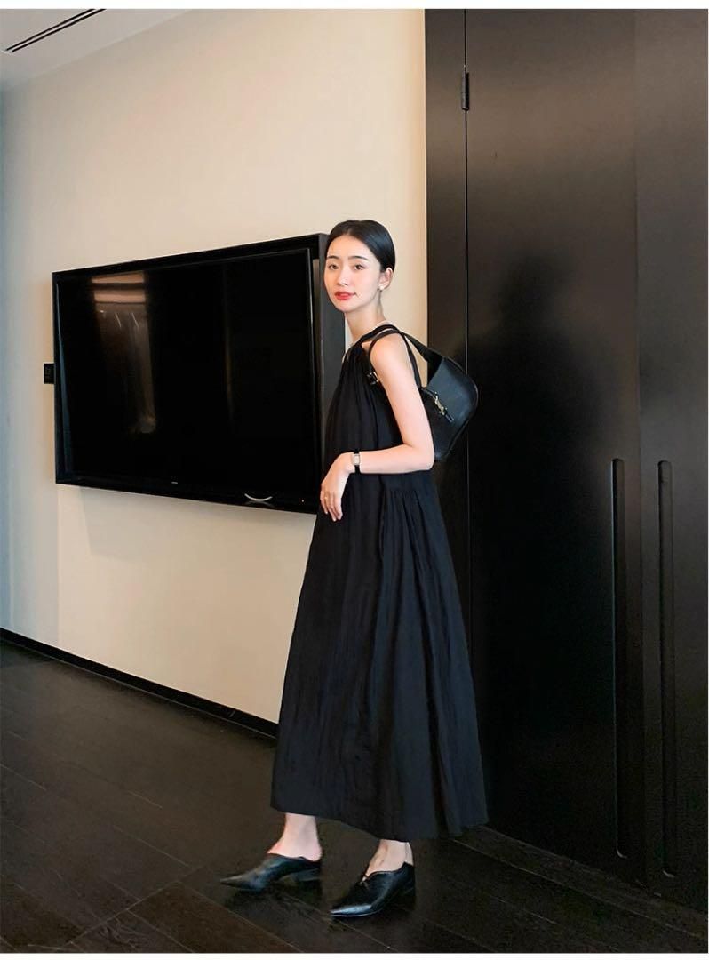 韓国ストリートホルターネックロングワンピース