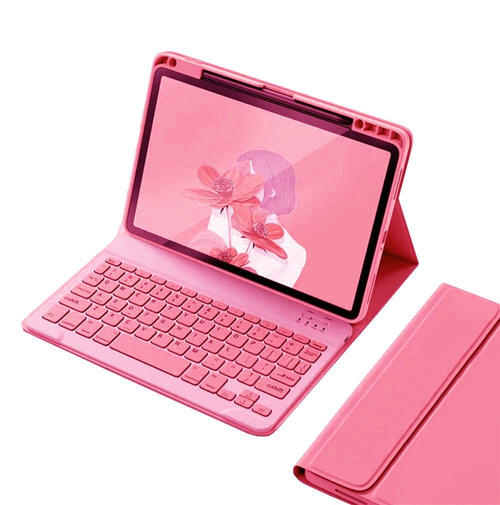 2022 iPad 10 キーボードケース ペンシル収納可能 iPad 第10世代 キーボード カバー マグネット 分離式 アイパッド10 カラーキーボード 取り外し可能 女性向け かわいい (濃いピンク)