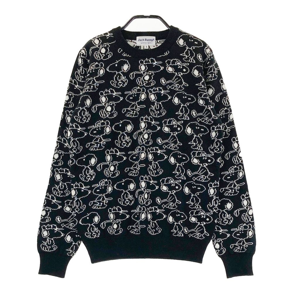 サイズ 1 JACK BUNNY ジャックバニー ×PEANUTS ニットセーター スヌーピー 総柄 ブラック系 240101536650 ゴルフウェア レディース ストスト