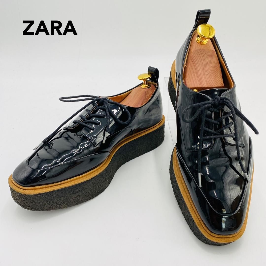 ZARA オックスフォードシューズ エナメル 37 ブラック 厚底 ザラ