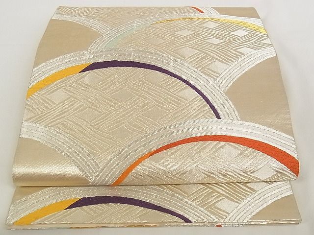 平和屋-こころ店■六通柄袋帯 唐織 青海波 銀糸 正絹 逸品 B-dk5088