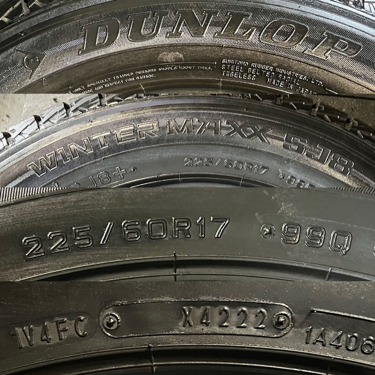 製 約9.6～9.8分山 ダンロップ DUNLOP ウィンターマックス WINTER MAXX SJ8 スタッドレス 225 60R17 4本 h_394 TRITUETUBI_COM