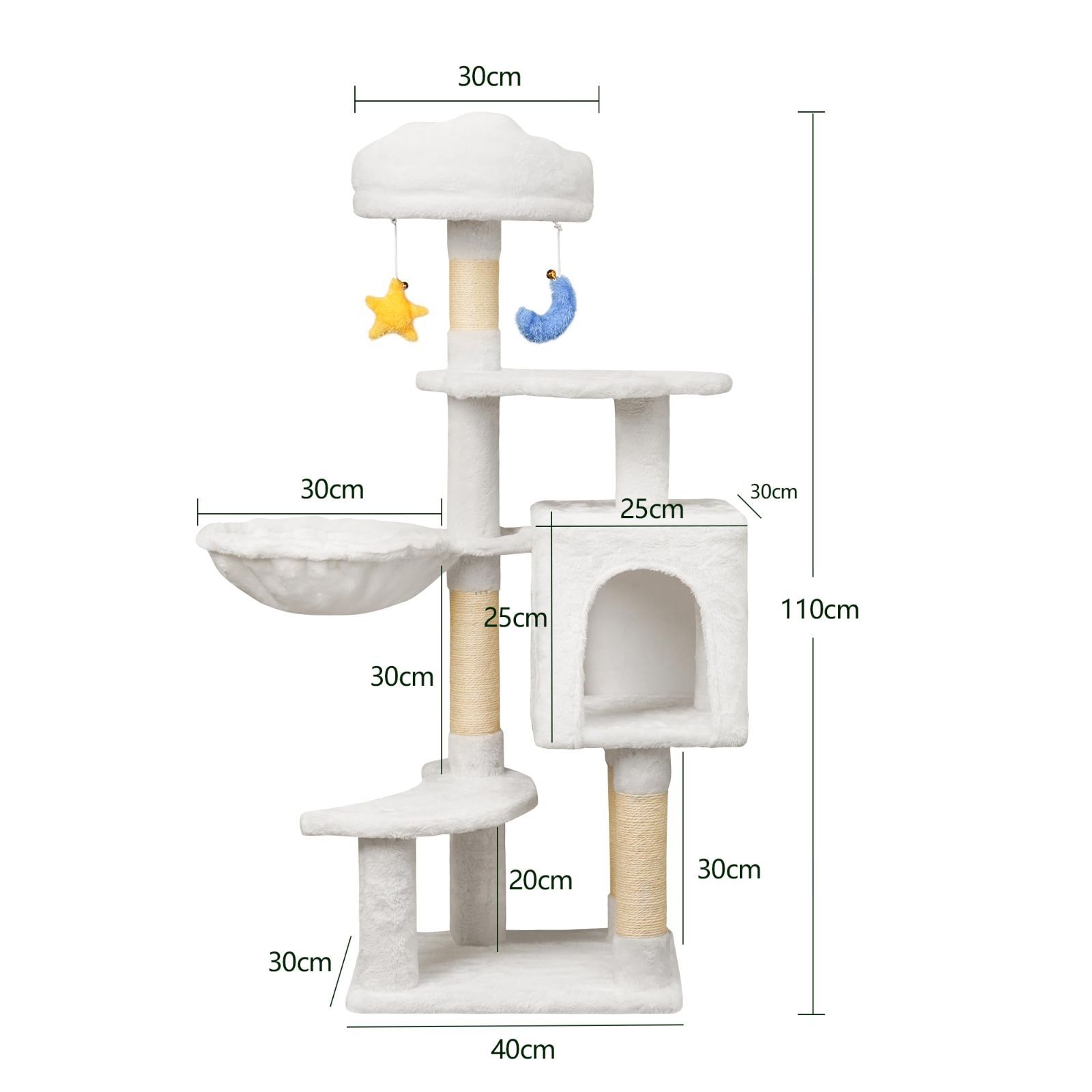 子猫 中型 大型猫ハウス 猫 爪研ぎ タワー 猫タワー キャットタワー可愛 雲型 い猫 ベッド 天然サイザル麻 キャットタワー ハンモック おもちゃ 据え置き 転倒防止 運動不足解消 Meecal 省スペース - 高さ110cm ホワイト MERCADOAVALIA_COM_BR