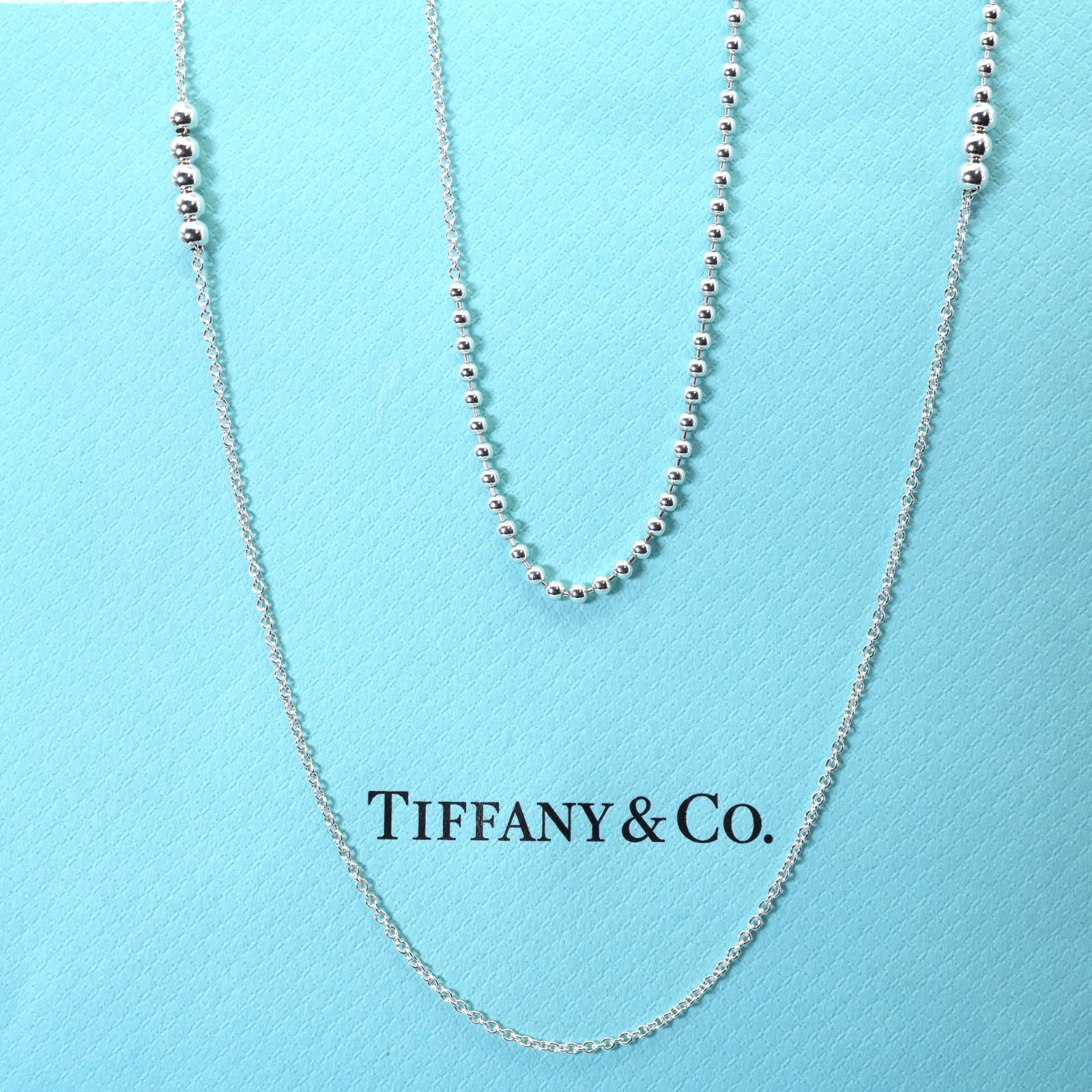 希少 美品 ティファニー ミックスチェーン ロング ネックレス/25-1130S 