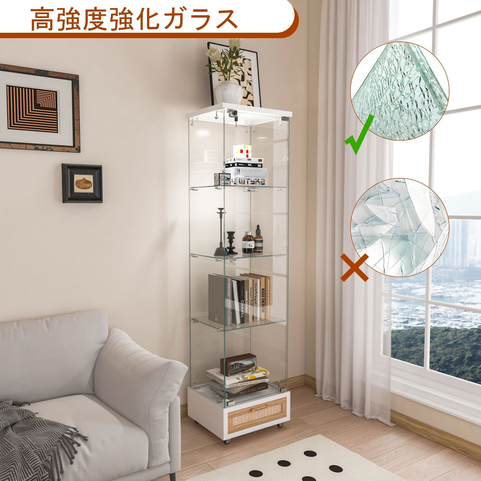 数量限定セール」全新品 LED照明＆引き出し付き ガラスディスプレイ 