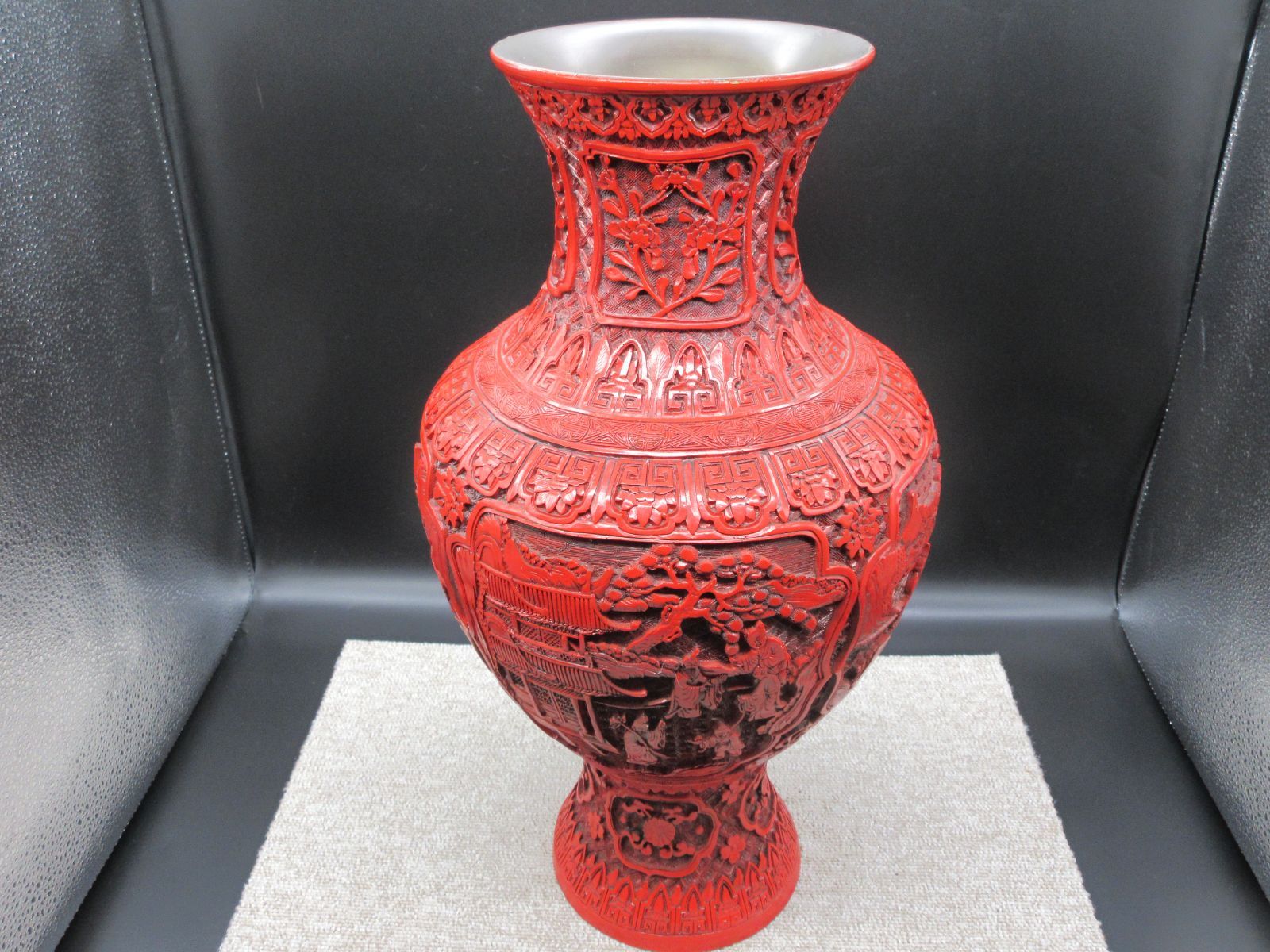 唐木♢中国 堆朱 彫漆 牡丹文 盆 盤 飾り茶道具 コレクション 骨董品