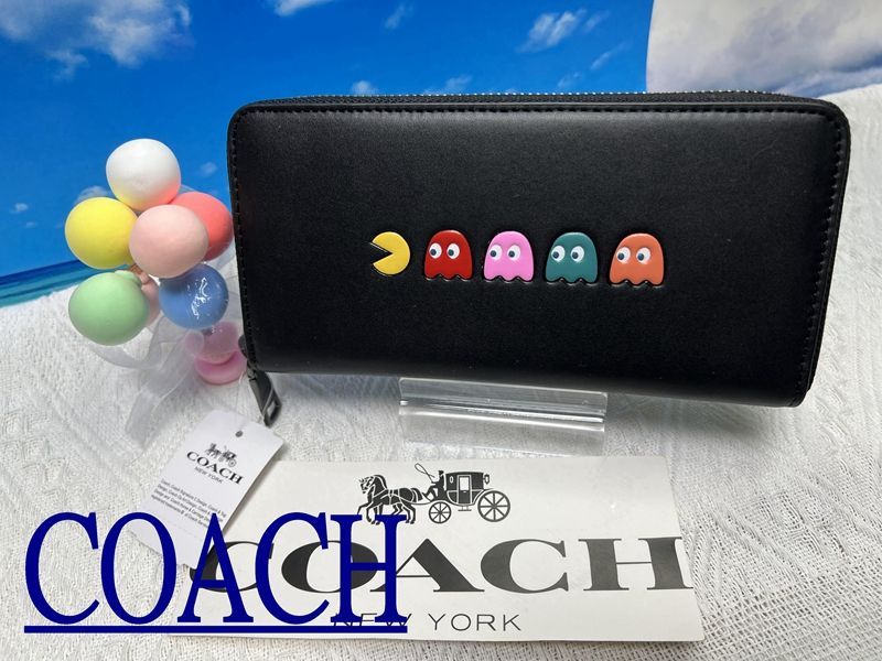 COACH 長財布 財布 コーチ パックマンコラボ黒 フューシャ レザー コーチ パックマン コラボ レザー  プレゼント 贈り物 ギフト  吉日  新品未使用 ブランド  ファッション 母の日 父の日 財布 メンズ B149 F55736 14