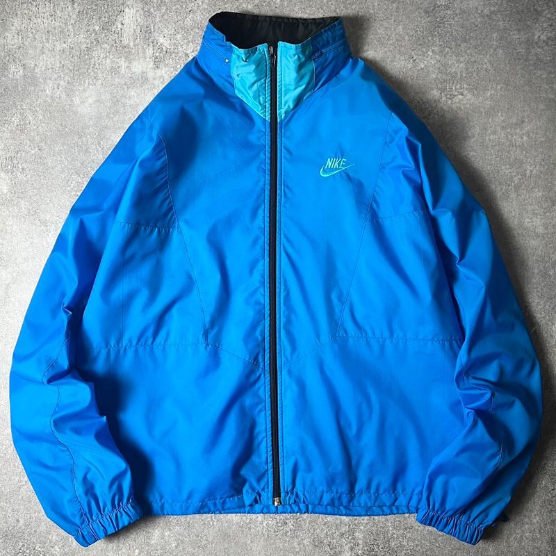 90s NIKE 初期 銀タグ フルジップ ナイロン ジャケット L / 90年代 オールド ナイキ スウォッシュ フード パーカー
