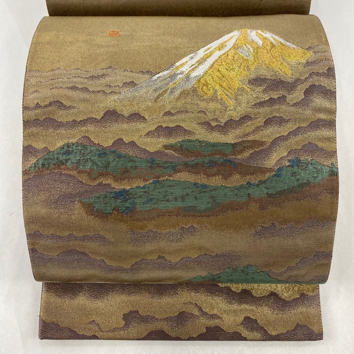 袋帯 美品 名品 落款 横山大観 じゅらく 富士山 雲海 金銀糸 箔 金色