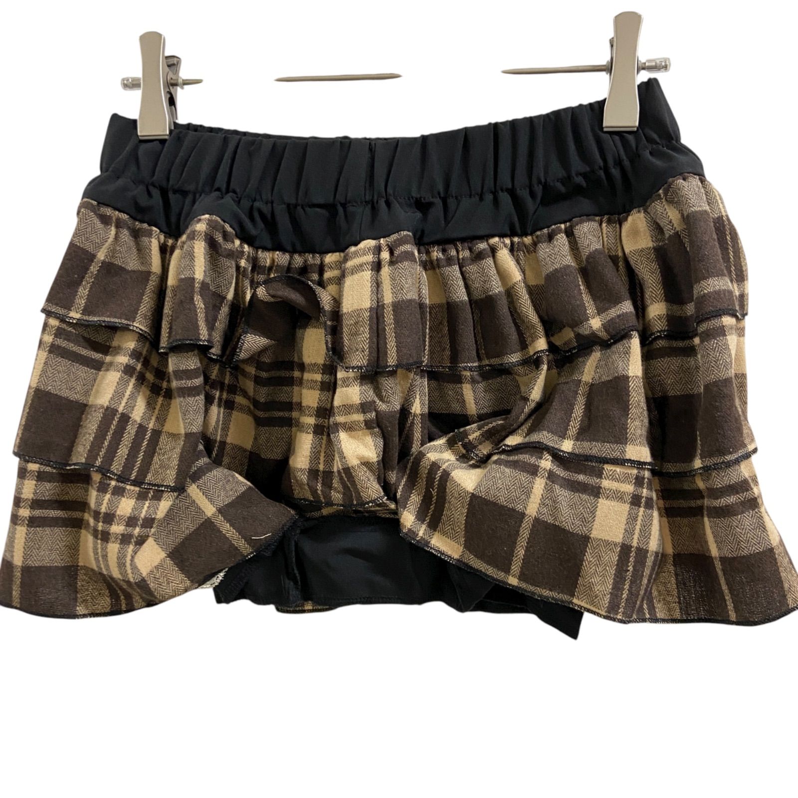 lizlisa 姫ギャル ブラウン チェック柄 フリルスカート キュロット