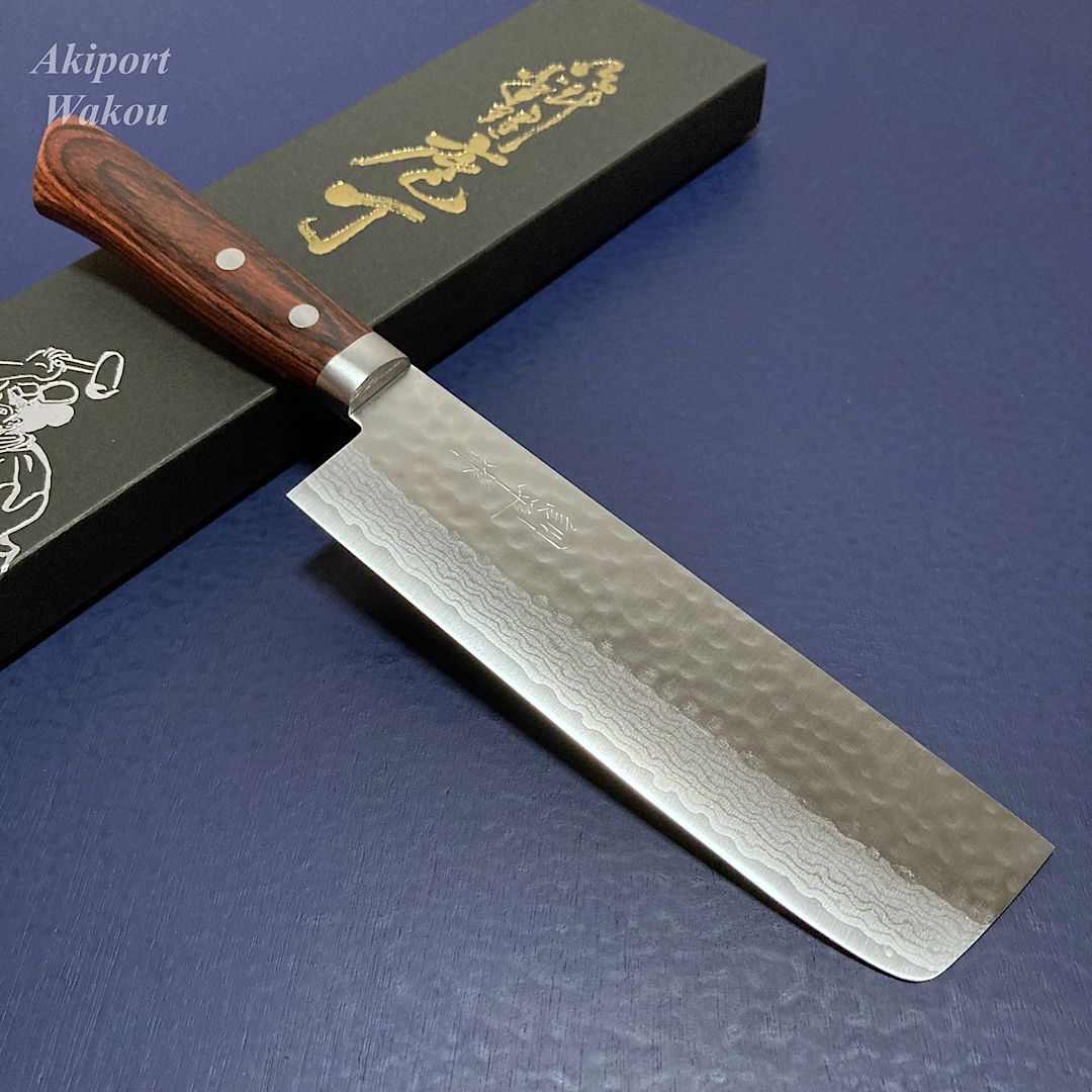 キッチン・食器 訓平作 菜切 包丁 165mm V金10号 槌目ダマスカス 紺柄