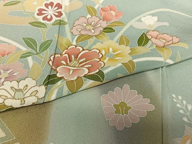 平和屋着物○訪問着 友禅 駒刺繍 松竹梅エ霞花文 暈し染め 金彩