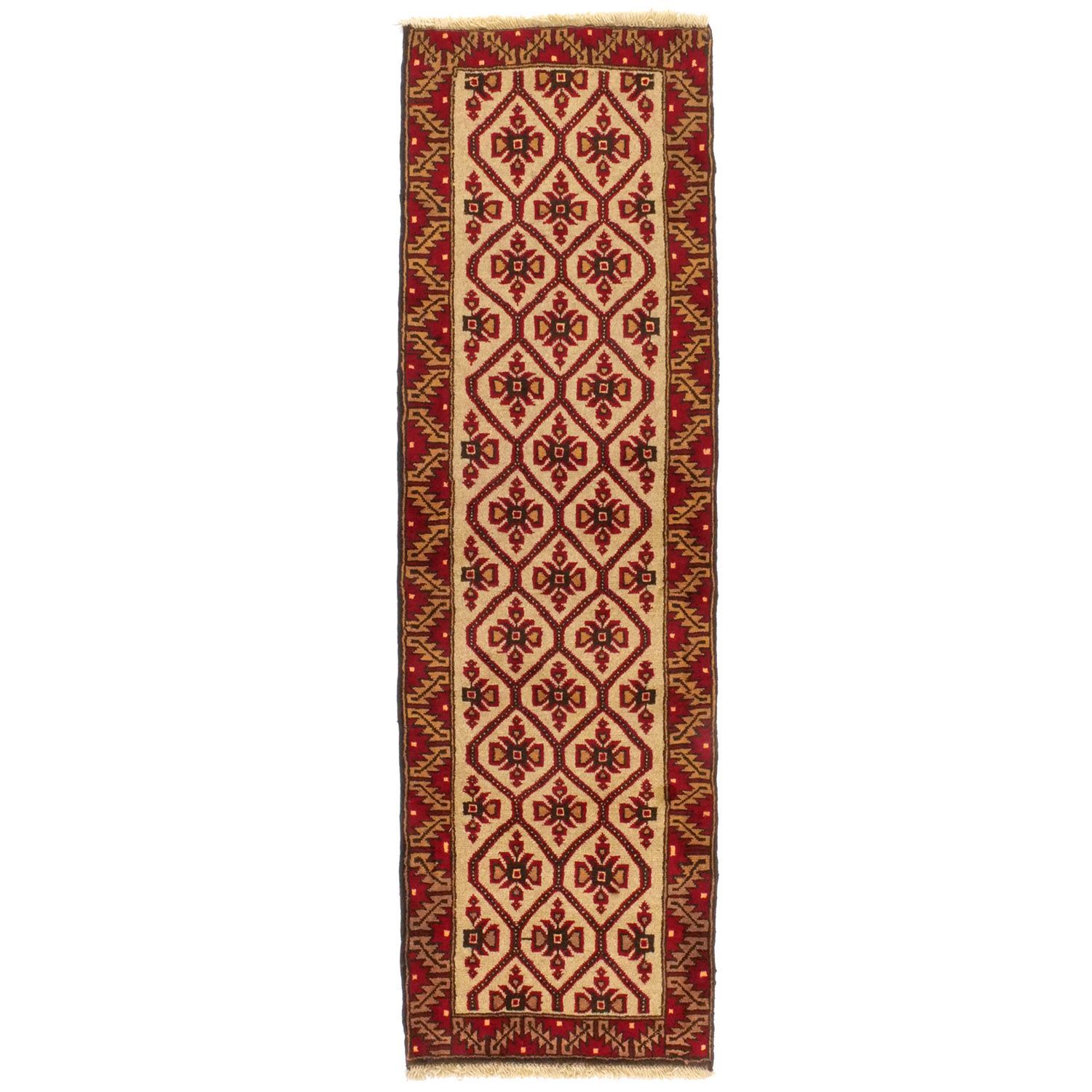 バルーチ 1960年代 1900×570mm セミアンティーク ダイヤモンドモチーフ 手織り - carpet-アンティークペルシャ絨毯 ヴィンテージラグ専門店 送料無料