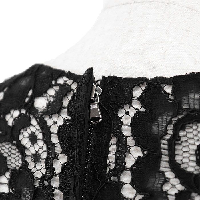  DOLCE - GABBANA ドルチェ アンド ガッバーナ ワンピース レース × ブークレニット 花柄 フローラル ウィンドペン チェック コンビネーション アルパカ モヘア混 ショートスリーブ 半袖 ドレス レディース 40 黒 イタリア製 その他 その他