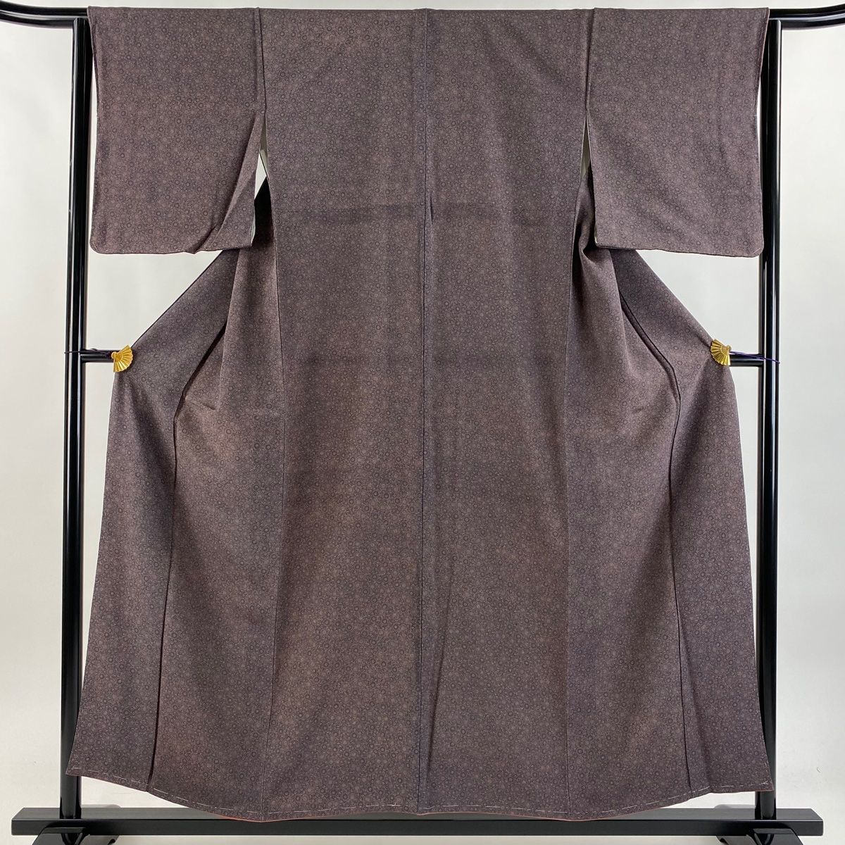 小紋 身丈155.5cm 裄丈64cm M 袷 落款 菊 ちりめん 灰紫 正絹