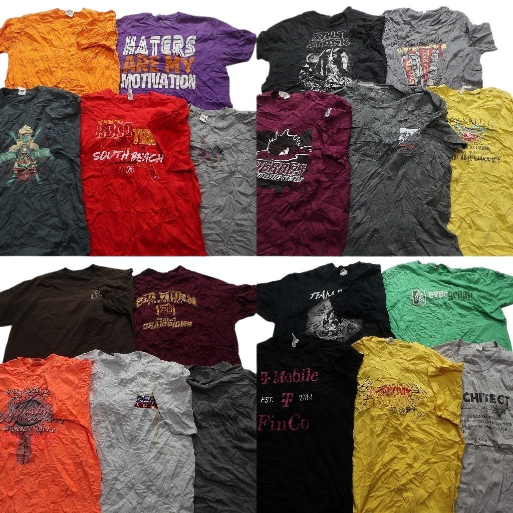 古着卸 mix プリント 半袖Tシャツ 20枚セット メンズ XL ワンポイント 英文字プリント 無地 古着 NA0729
