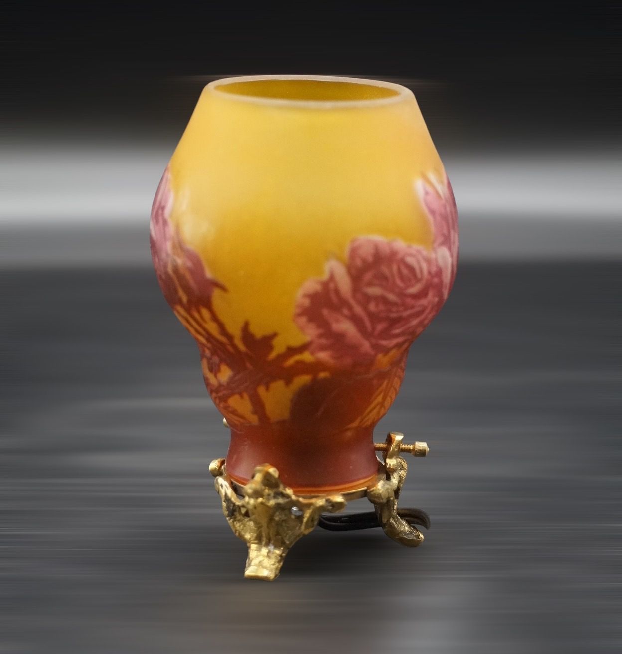 証明書】エミールガレ 花瓶カメオ彫り被せガラス高さ14cm