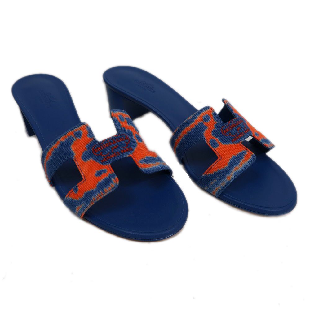 名東】エルメス オアジス サンダル サイズ38 ブルー系 オレンジ