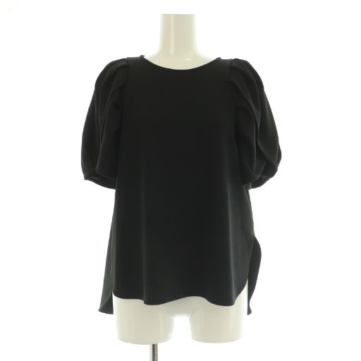 エリー ELLIE ジョーゼットハーフスリーブブラウス 五分袖 F ブラック |MY OS