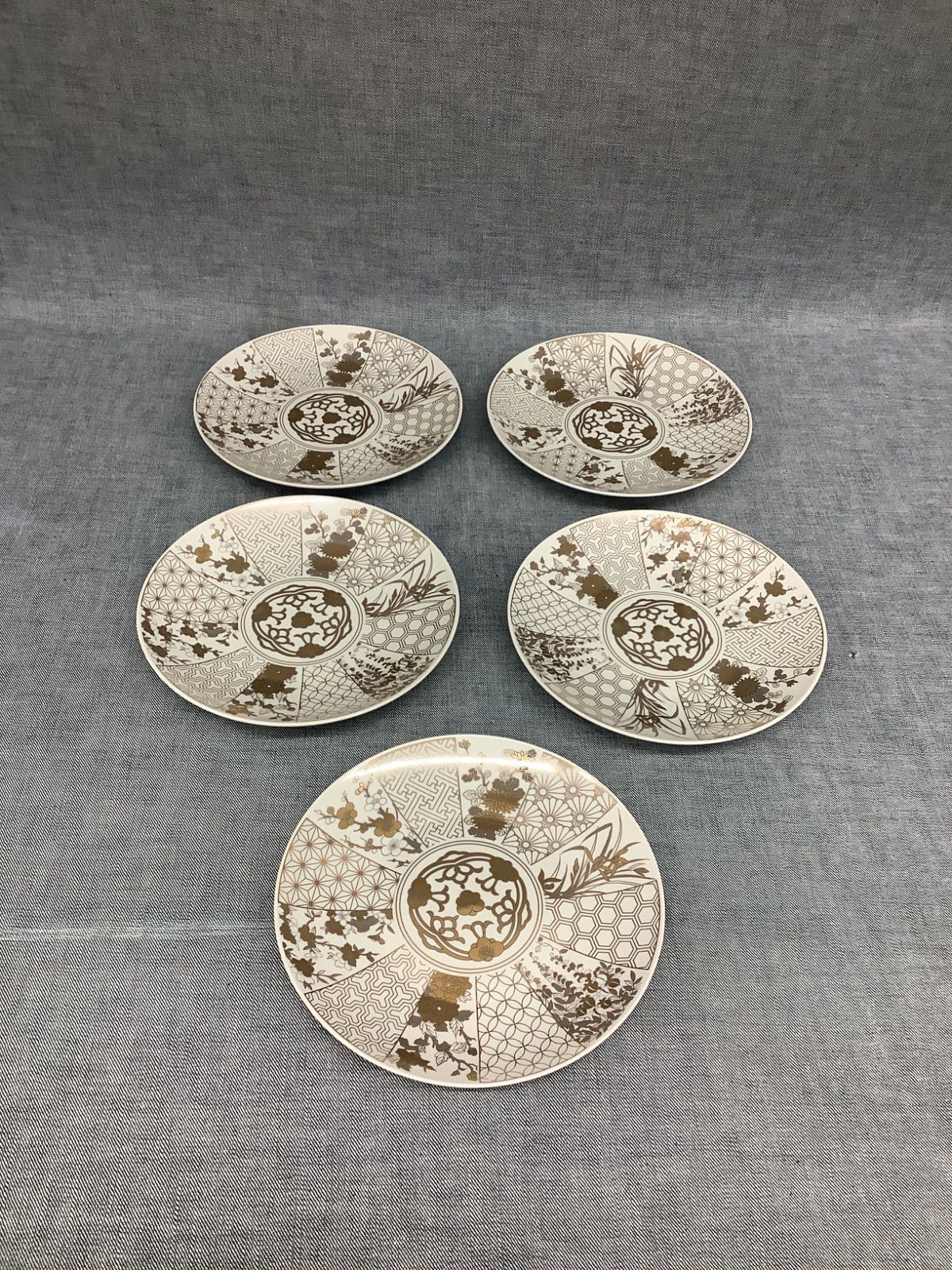 AN YG25102314 林九郎作 金彩絵皿 5枚組