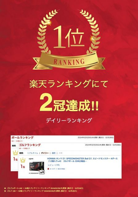 HONMA ホンマ D1 SPEEDMONSTER Ball D1 スピードモンスター 4ダース 12個入り×4 ゴルフボール 日本