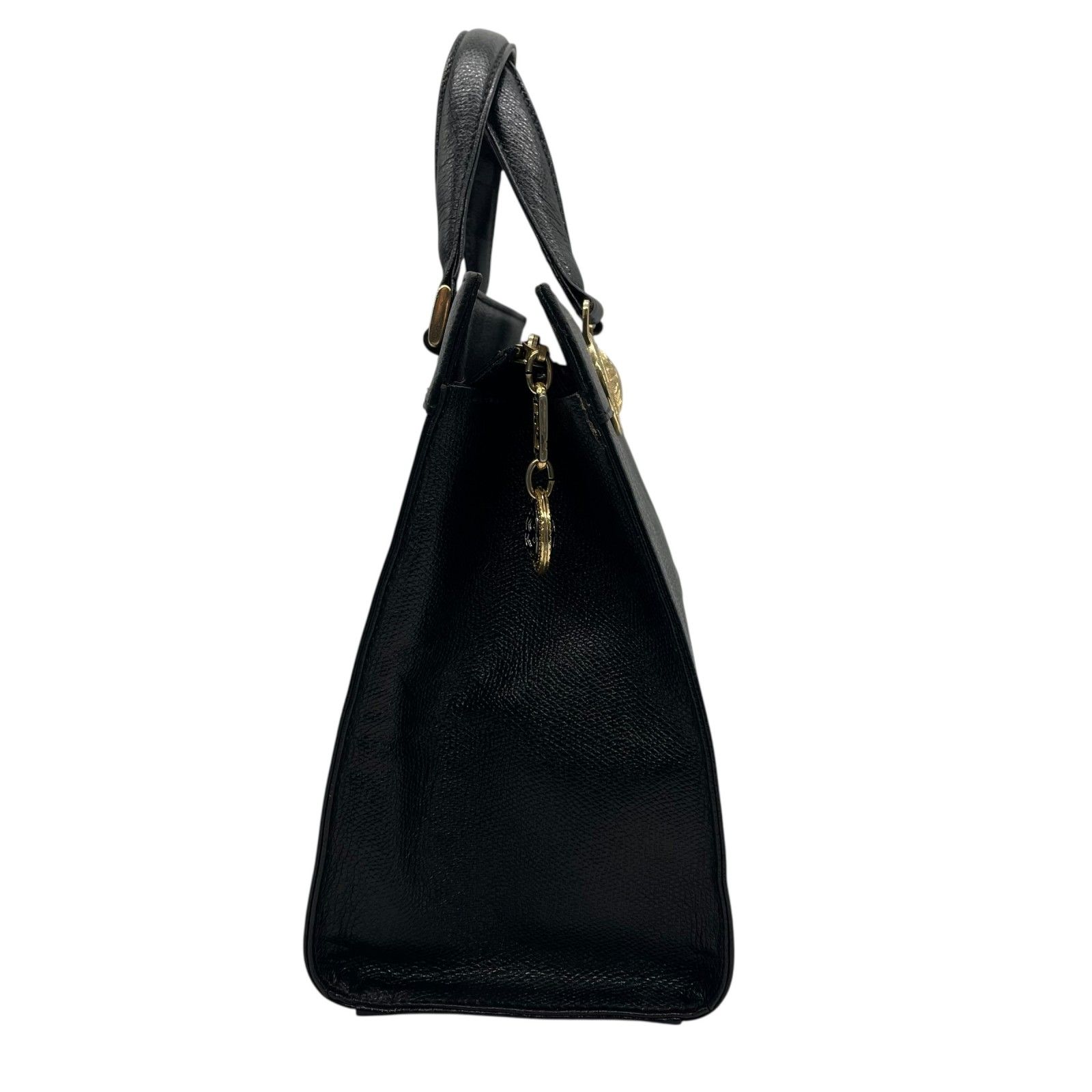 美品✨ヴェルサーチ ハンドバッグ サンバースト 腕掛け ゴールド金具 レザー 黒 VERSACE✨️ヴェルサーチ ハンドバッグ サンバースト 金具レザー