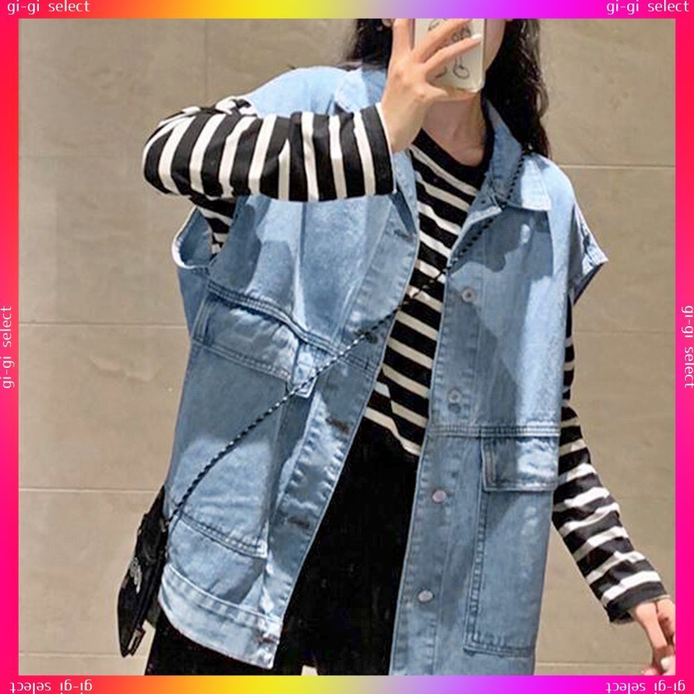 韓国 服 レディース ジャケット 青 ベスト デニムジャケット 