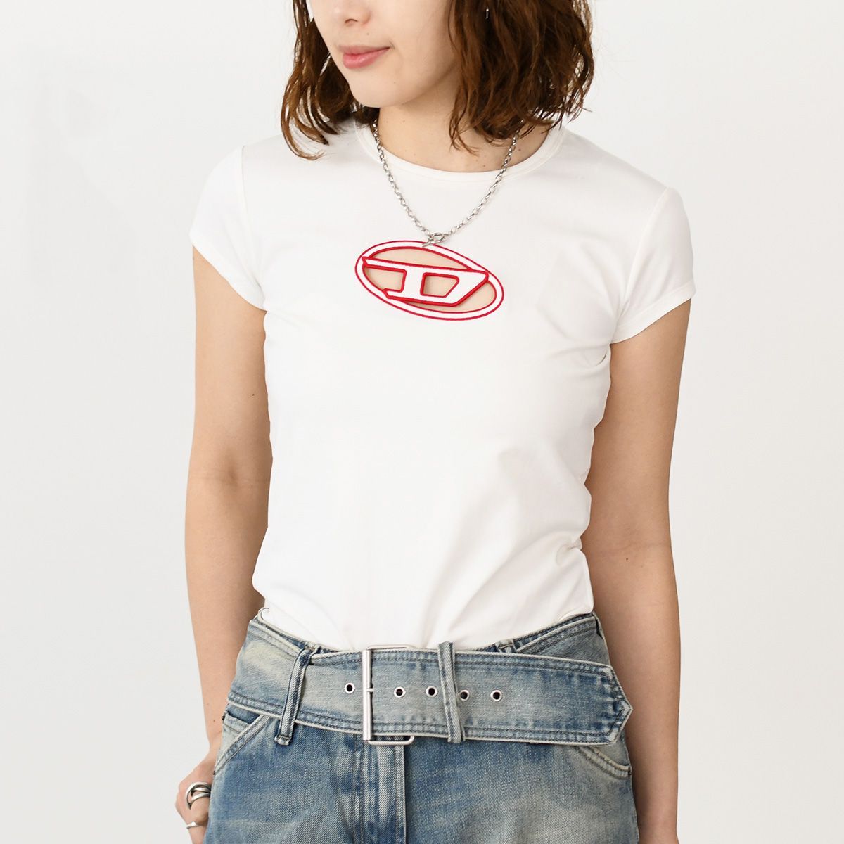 全品5%OFFクーポン☆31日迄☆ DIESEL ディーゼル A06268 0AFAA 100 T-ANGIE スリムフィット 半袖 Tシャツ レディース DIESEL 全品5%OFFクーポン☆31日迄☆ ディーゼル A06268 0AFAA