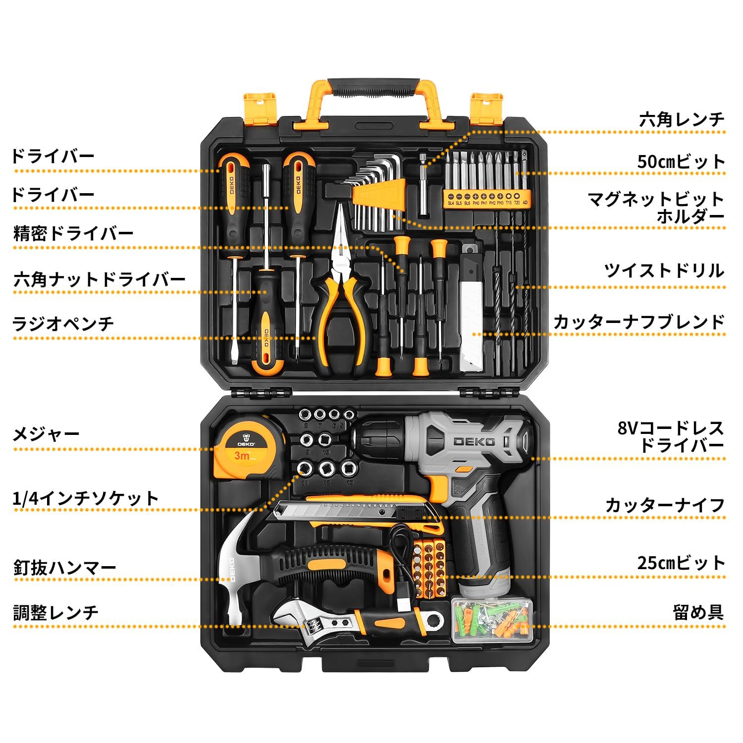 新品 【8V電動ドリル付き】 工具セット 126点組 ピンク ホーム