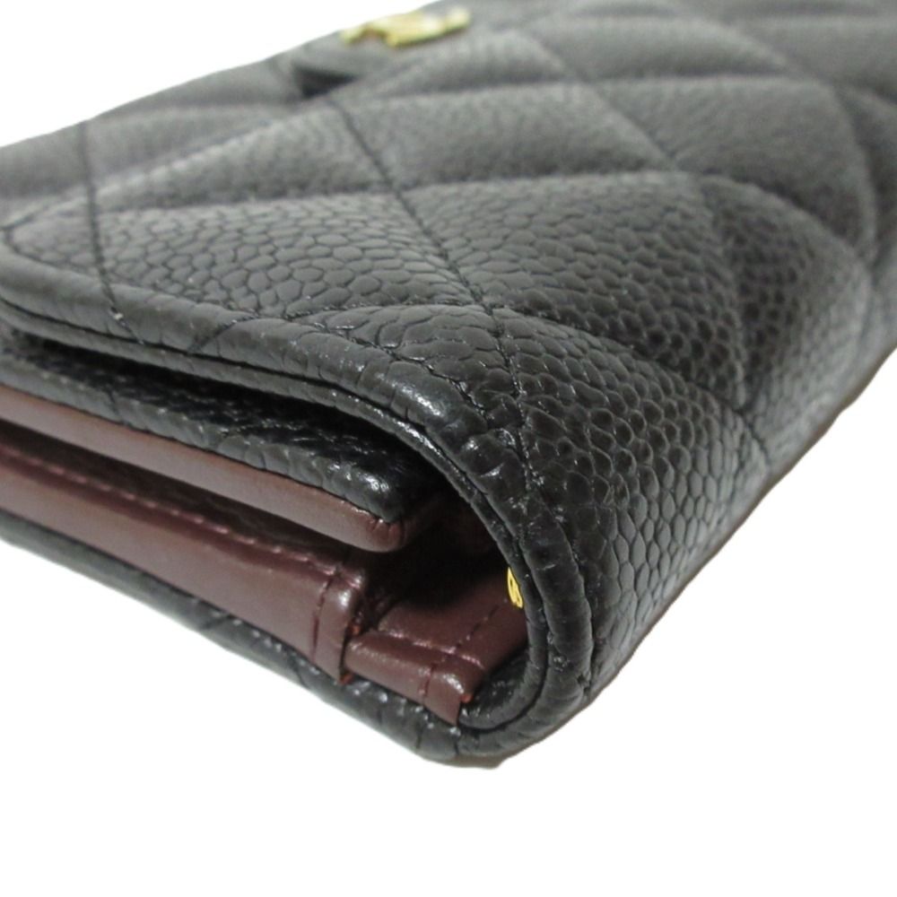 良品 CHANEL シャネル キャビアスキン マトラッセ クラシックミディアムフラップウォレット 三つ折り財布 AP0232 ブラック レディース 古着 中古 USED 良品 CHANEL シャネル キャビアスキン マトラッセ クラシック