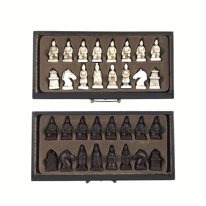 デラックス ゲーム コンボ テーブル - ヴィンテージ テラコッタ チェス セット - チェス ボード、36 個のテラコッタ チェス ピース、2 つの収納引き出しを含む、パーティ ゲーム、インタラク