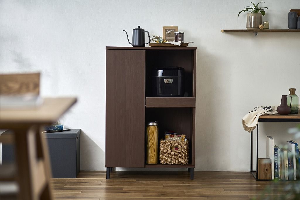 アイリスオーヤマ キッチンキャビネット キッチン収納 台所 レンジ台 レンジラック ロータイプ ウォールナット KCBL-590ST IRIS OHYAMA