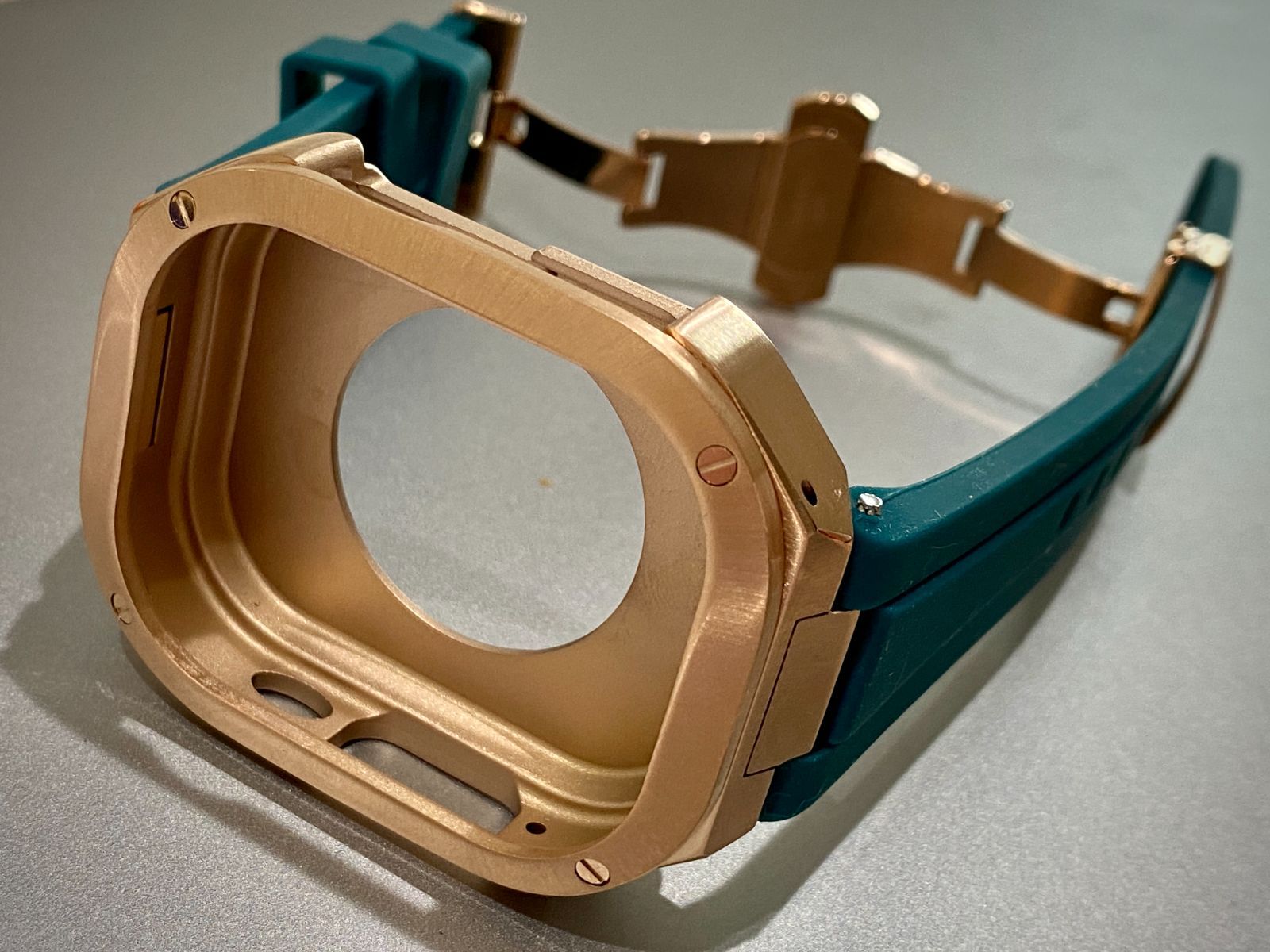 ローズゴールド×ミッドナイト アップルウォッチバンド ラバーベルト カバー ステンレス Apple Watch ケース 49mm ウルトラ ultra スポーツ メンズ レディース キラキラ