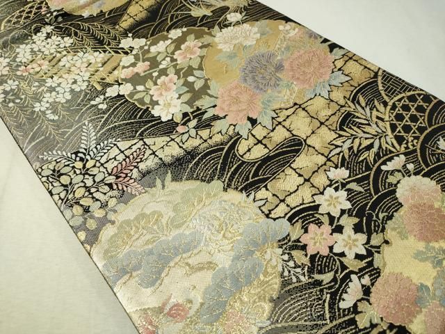 平和屋着物○半幅帯 雪輪花文 CAAR1358hy 平和屋着物▽両面 六