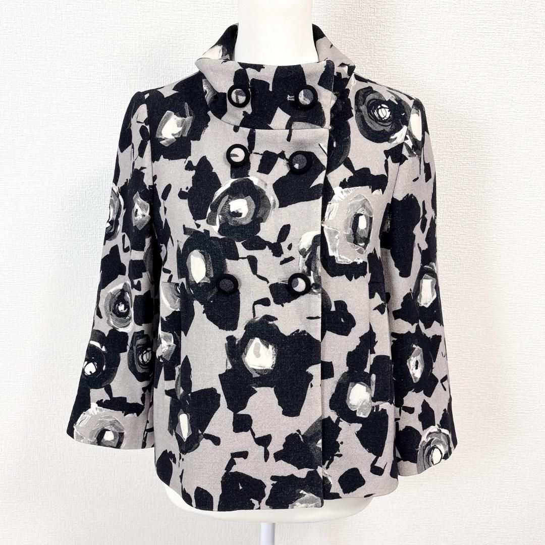 Max Mara STUDIO ワイドコート 42 グレー×黒 花柄