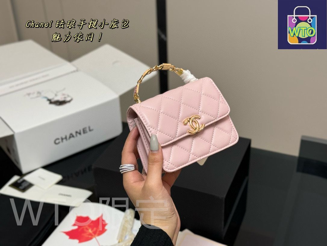 シャネル エナメルハンドル ミニバッグ|コインケース|リップケース 13×10cm シルバーチェーン 折りたたみボックス付き | ♥品