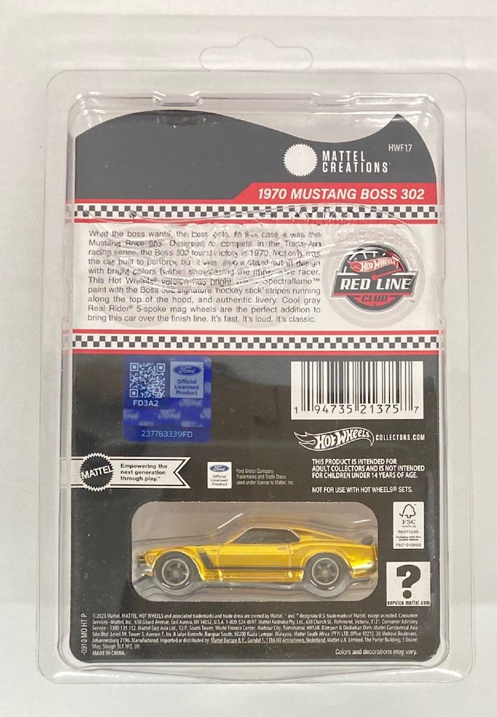 MATTEL RED LINE CLUB RLC HOT WHEELS 1970 MUSTANG BOSS 302 HWF17
