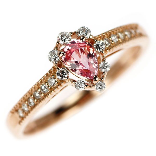 希少 K18PG パパラチア サファイア ダイヤモンド リング 0.304ct D0