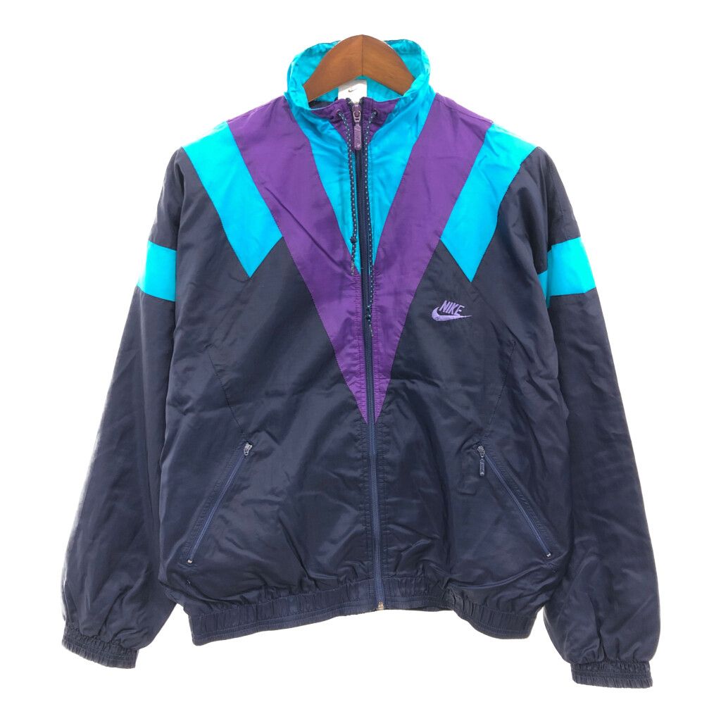 90年代 NIKE ナイキ ナイロン ウィンドブレーカー ジャケット アウター スポーツ 銀タグ ネイビー (メンズ M) 中古 古着 P6518