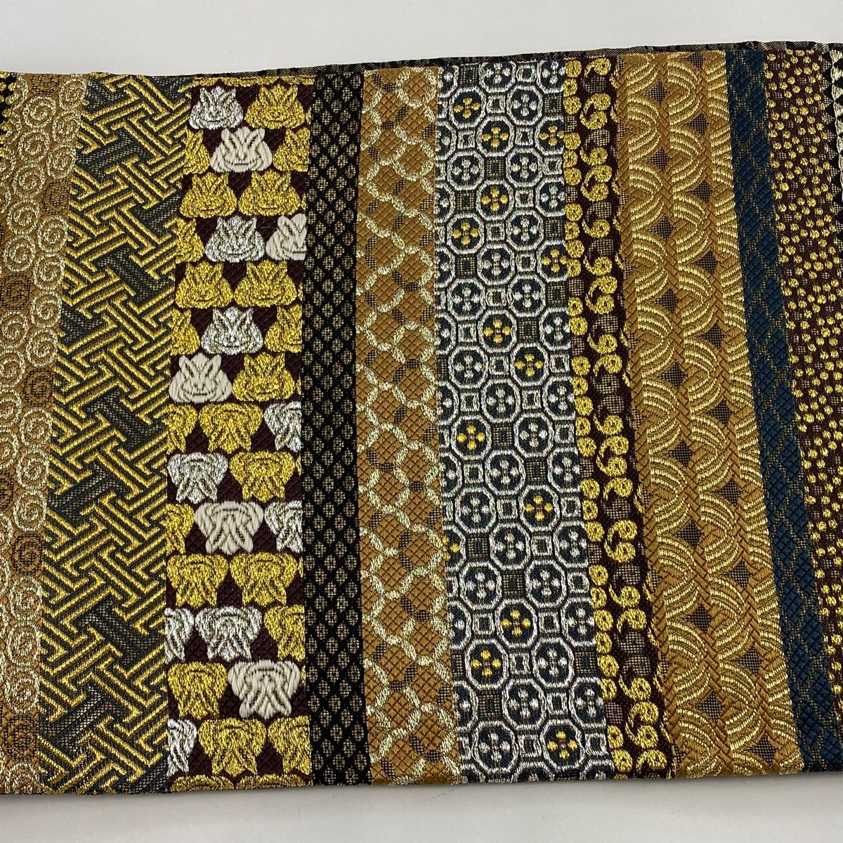 正絹 袋帯 横段 華文 箔 薄茶色 六通 箔屋清兵衛 袋帯 六