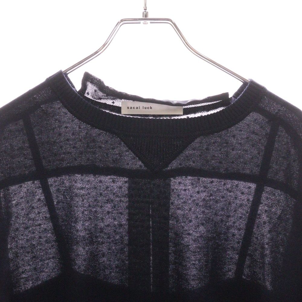 sacai luck サカイ ラック 15SS キャミソールドッキング バックレース クルーネックスウェットTシャツ 15SSLU928 ネイビー レディース sacai luck (サカイ ラック) 15SS キャミソールドッキング