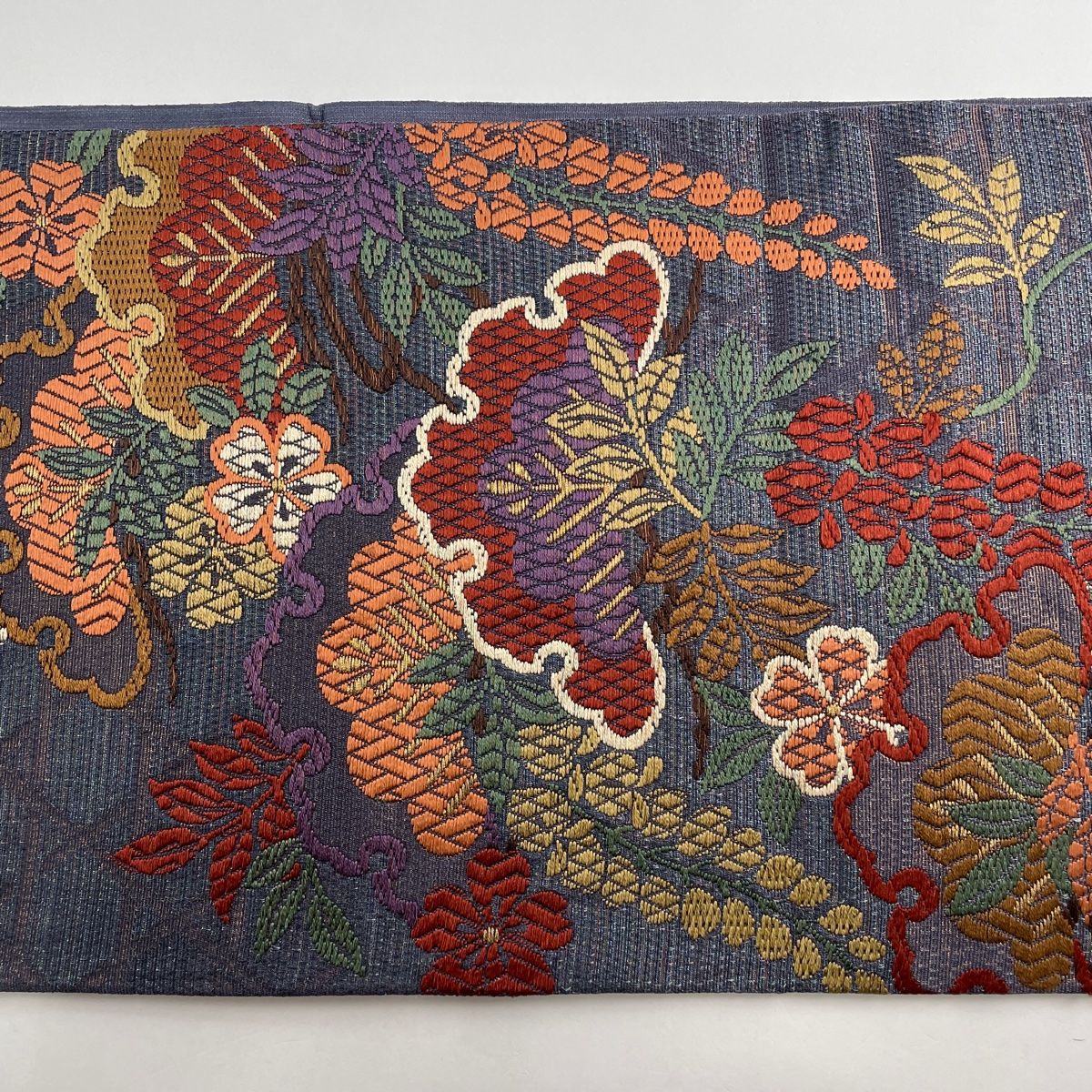 袋帯 美品 名品 花井幸子 落款 雪輪 松 金糸 箔 青灰色 六通