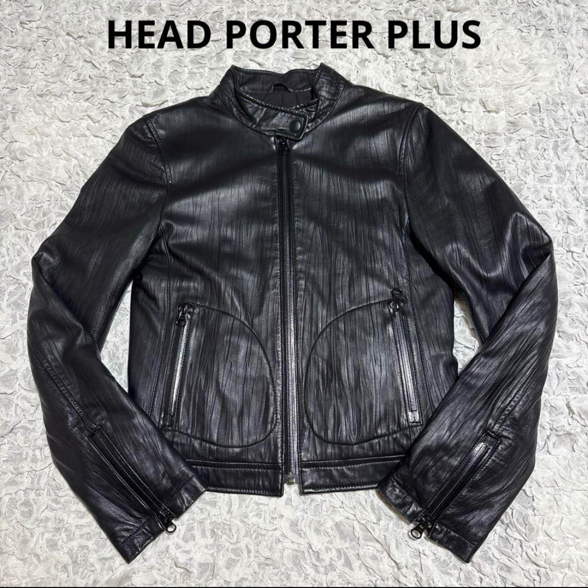 HEAD PORTER PLUS ヘッドポータープラス 羊革 ライダース ジャケット 止水ジップ シワ加工 ラムレザー 本革 ハイネック ジップアップ ブラック 黒 ＊フォロー割対象品 5%offさせて頂きます