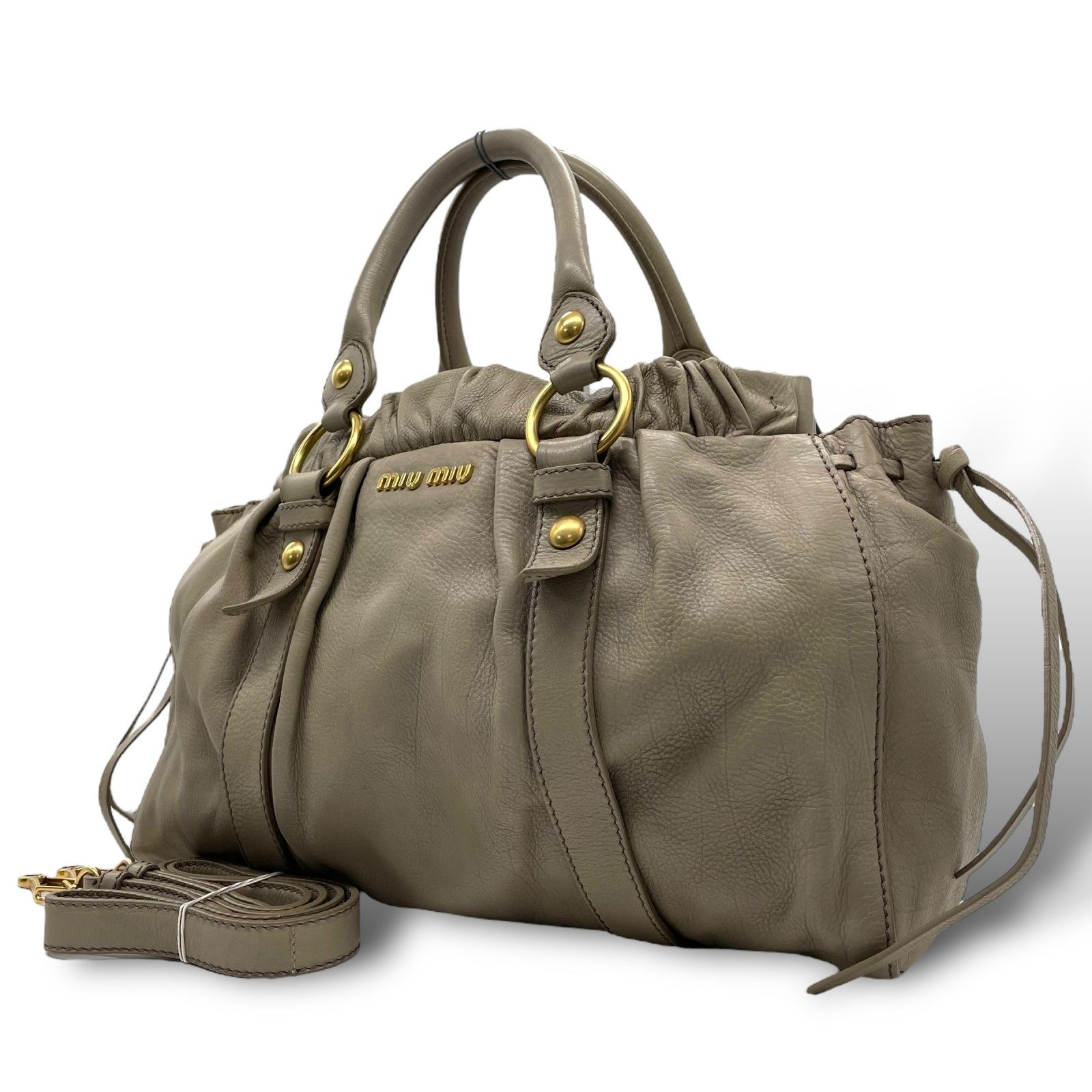 希少✨miumiu ヴィッテロルクス 2way トートバック カーキ系×グレー系 美品