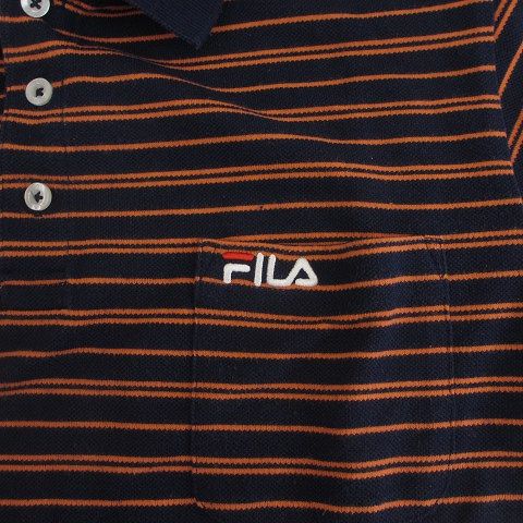 フィラ FILA ポロシャツ 半袖 ボーダー ロゴ刺繍 コットン混 L 紺