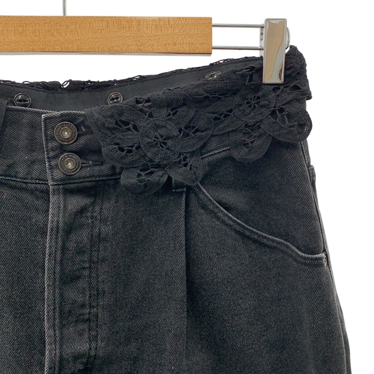 MUVEIL ミュベール × Dickies ディッキーズ レース 装飾 ブラックデニム ワイドパンツ 40 チャコールグレー レディース